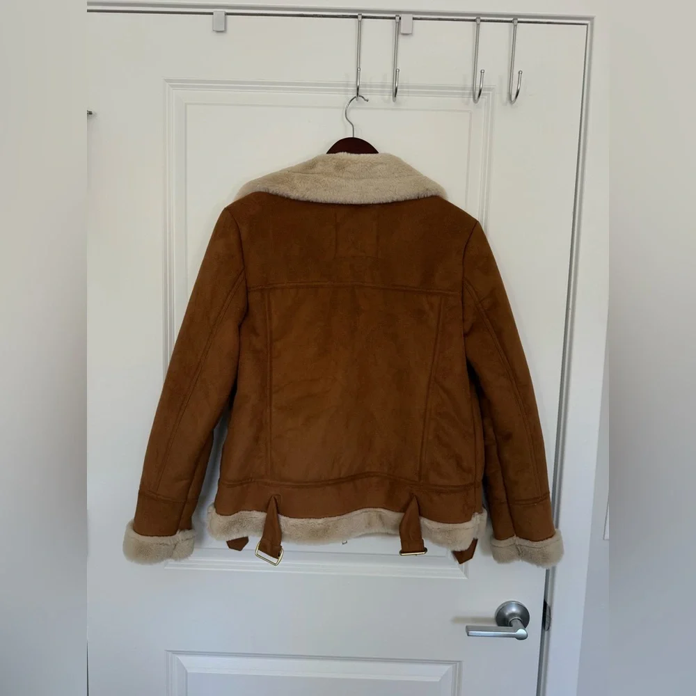 Suede motorcycle ramones jacket fur lined Hollister size Small - Picture 7 of 8